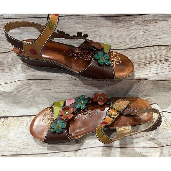 Spring Step Belladonna Colorful Leather Flower Wedge Sandals EU41 Fits US9.5/10 - Picture 3 of 12